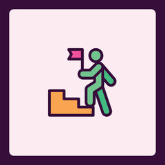 Symbolic representation of achieving goals with stair and flag icon style