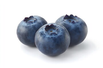 Three blueberries, isolated, white background, food photography