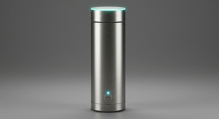 Sleek Stainless Steel Portable Electric Kettle: Modern Design Travel Appliance with Illuminated Base and Top, Studio Shot.

