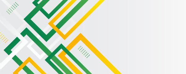 Abstract green and yellow color lines background. Bright green banner with a trend yellow stripes.