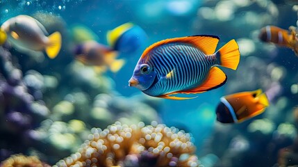 Obraz premium tropical fish in the sea, close up of tropical colorful fish, underwater life
