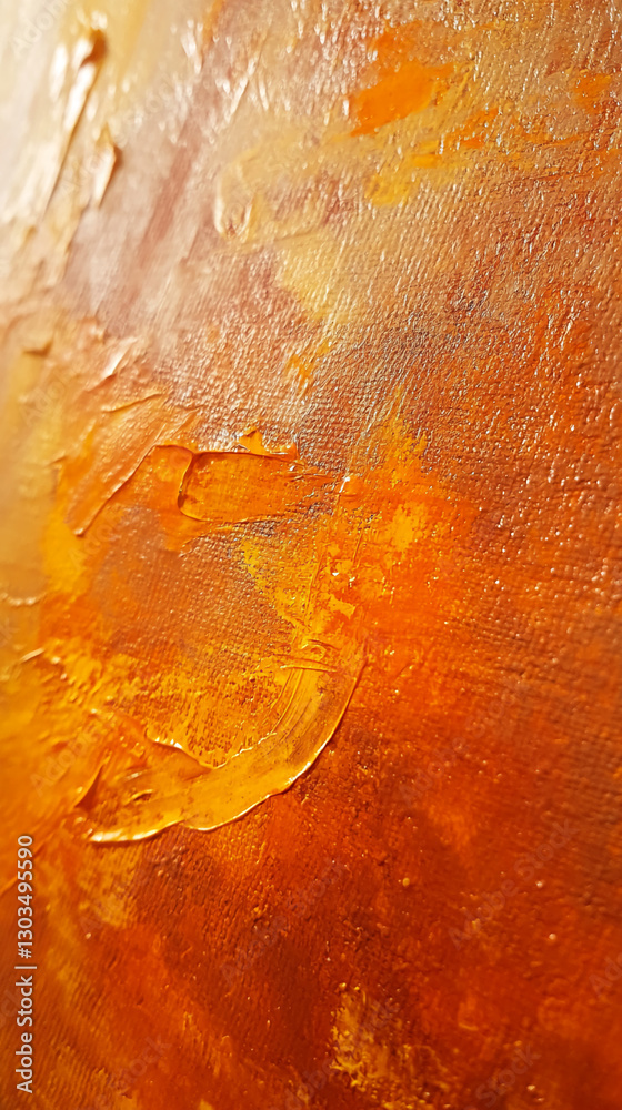 Aufkleber close-up of textured orange paint with brush strokes and uneven areas, representing an abstract work