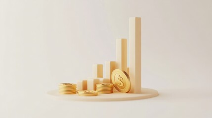 3D Financial Growth, Beige Background, Investment
