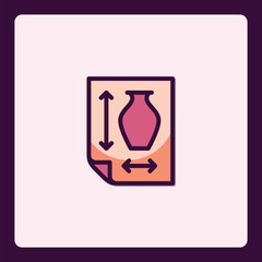 Conceptual icon presenting vase outline with dimensions, interior design plan