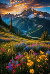 Fototapeta premium breathtaking scenic view majestic mountain peaks vibrant colors dynamic atmosphere captured landscape, adventure, altitude, caps, clouds, elevation, earth