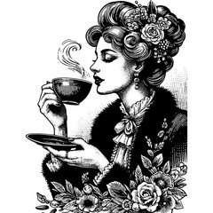 Woman Drinking Cup Of Coffee Or Tea
