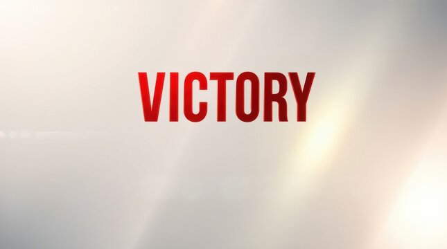 Word Victory in red on an off white background with some highlights and flares. Victory at all costs!