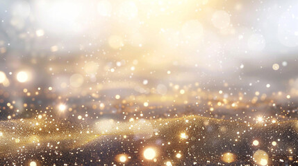 Naklejka premium Sparkling golden light creates a magical atmosphere during a festive celebration at dusk in a tranquil setting