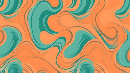 Fototapeta premium Abstract Swirls in Teal and Orange: A vibrant and dynamic seamless pattern featuring swirling shapes in shades of teal and orange, creating a sense of movement and artistic expression.