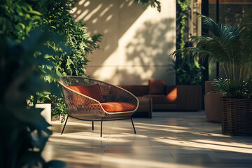 Elegant Sunlit Corner with a Lounge Chair and Indoor Plants