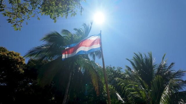 The flag of Costa Rica waving in slow motion on the beach