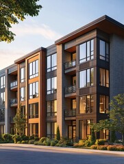 Fototapeta premium The exterior facade of a contemporary multifamily building featuring Hardie plank siding illustration