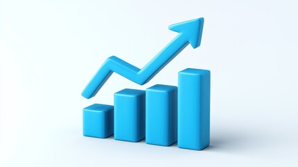 3D Blue Growing Graph on White Background