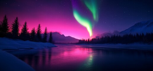 Fototapeta premium Aurora Borealis over Winter River