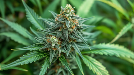 Fototapeta premium Cannabis flowers closeup, white and frosty. Nature's healing, potential THC and CBD abundant