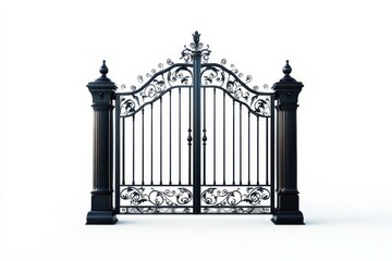 Elegant decorative iron gates with intricate designs stand tall, welcoming visitors to an estate isolated on transparent background