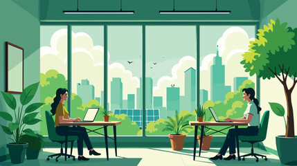Fototapeta premium Eco-friendly office with solar panels and sustainable workspace