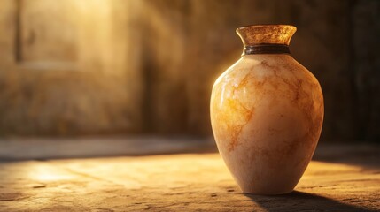 An alabaster jar of expensive perfume. Biblical depiction of the alabaster jar used by a woman to anoint Jesus Christ in Bethany.
