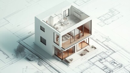 Modern House Design on Blueprint