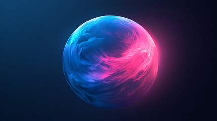 On a dark background, an abstract neon energy ball glows with magical waves Enigmatic Bubble With Pink And Blue Swirls Inside
