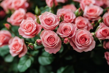 Obraz premium Pink Roses Blooming in a Garden During Springtime Showcasing Vibrant Petals and Lush Greenery