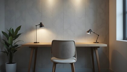 Fototapeta premium Modern Home Office with Wooden Desk