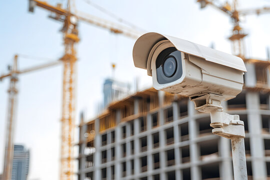 Security camera monitoring construction site. Ensuring safety, preventing theft, and providing oversight of construction projects.