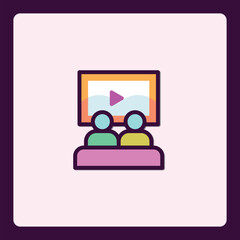 Minimalist flat vector of people watching video display together icon