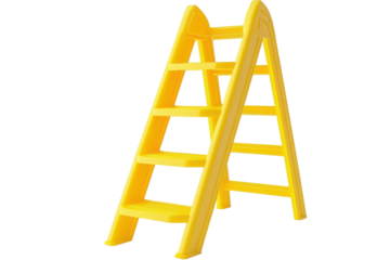 Bright yellow climbing ladder standing against a white backdrop, showcasing playful design for kids isolated on transparent background