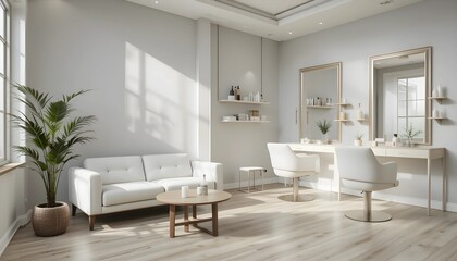 Minimalist Hair Salon with Modular Sofa and Rectangular Mirrors