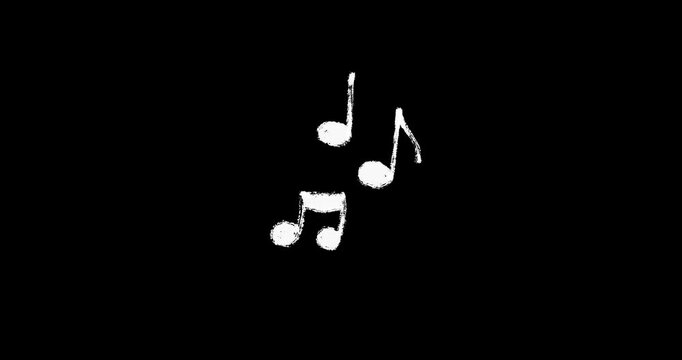 Cute music notes Loop Doodle Animation. 2D Party Sticker. Whimsical Hand-Drawn Crayon Textured Scribbles for Celebratory Events and Festivities. Alpha Channel.  
