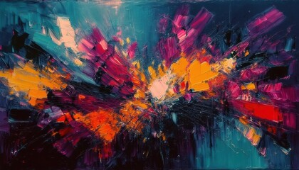 Fototapeta premium dynamic explosion of vibrant colors in abstract oil painting with textured brushstrokes, perfect for modern wall decor