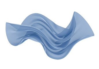 A delicate translucent blue silk fabric floating in mid-air forming elegant curves and waves isolated on transparent background