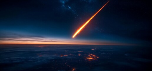 Fiery Meteor Over Earth's Clouds