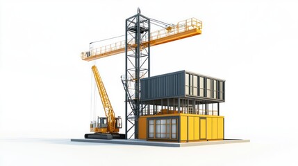 Industrial Container Building with Crane - Construction Scene