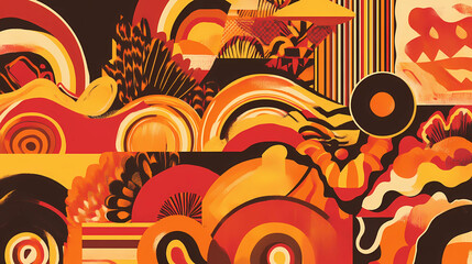 A pattern design with a dominant red and orange color scheme that fills the entire frame