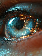 Narrow cyber eye. Close up. 3D Rendering