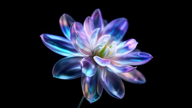 looping generative video. The holographic flower blooms