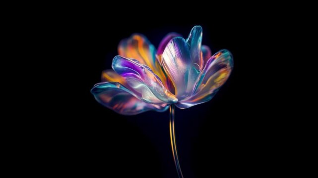 looping generative video. The holographic flower blooms