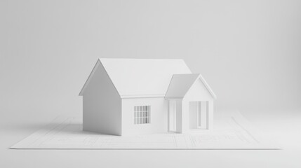 3D model house blueprint, architectural design, home plan, interior rendering, future residence, design concept, white background, illustration, stock photography