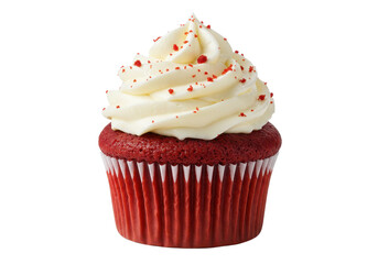 A delicious red velvet cupcake with a deep red sponge base isolated on transparent background