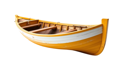 Photo of yellow and white wooden boat isolated on transparent background.png