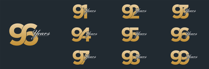 collection numbers  Anniversary logo set icon vector design, gold color 
