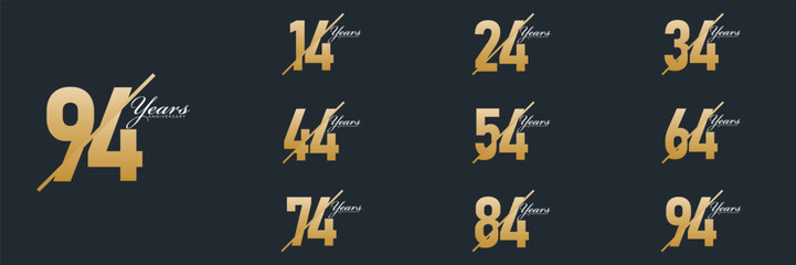 collection numbers  Anniversary logo set icon vector design, gold color 