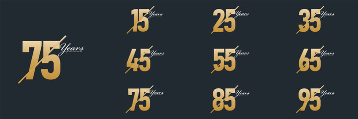 collection numbers  Anniversary logo set icon vector design, gold color 