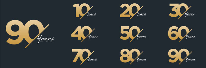 collection numbers  Anniversary logo set icon vector design, gold color 