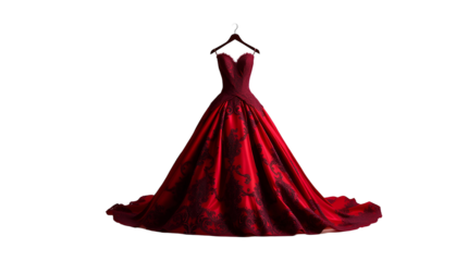 Photo of elegant red ball gown with intricate isolated on transparent background.png