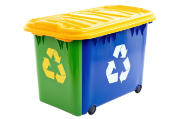 Brightly colored recycling bin ready for eco-friendly waste disposal in a modern urban environment isolated on transparent background