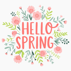 Hello Spring Floral Card Illustration