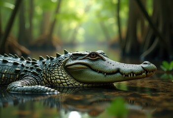 Fototapeta premium detailed close alligator scales showcasing unique texture patterns natural habitat under natural light, wildlife, reptile, animal, color, environment, flora